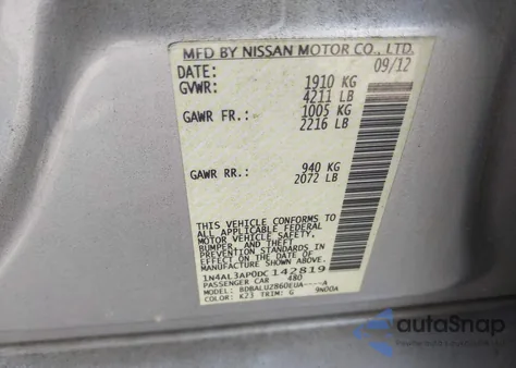 2013 Nissan Altima 2.5 Sv z USA, uszkodzony, nr VIN 1N4AL3AP0DC142819